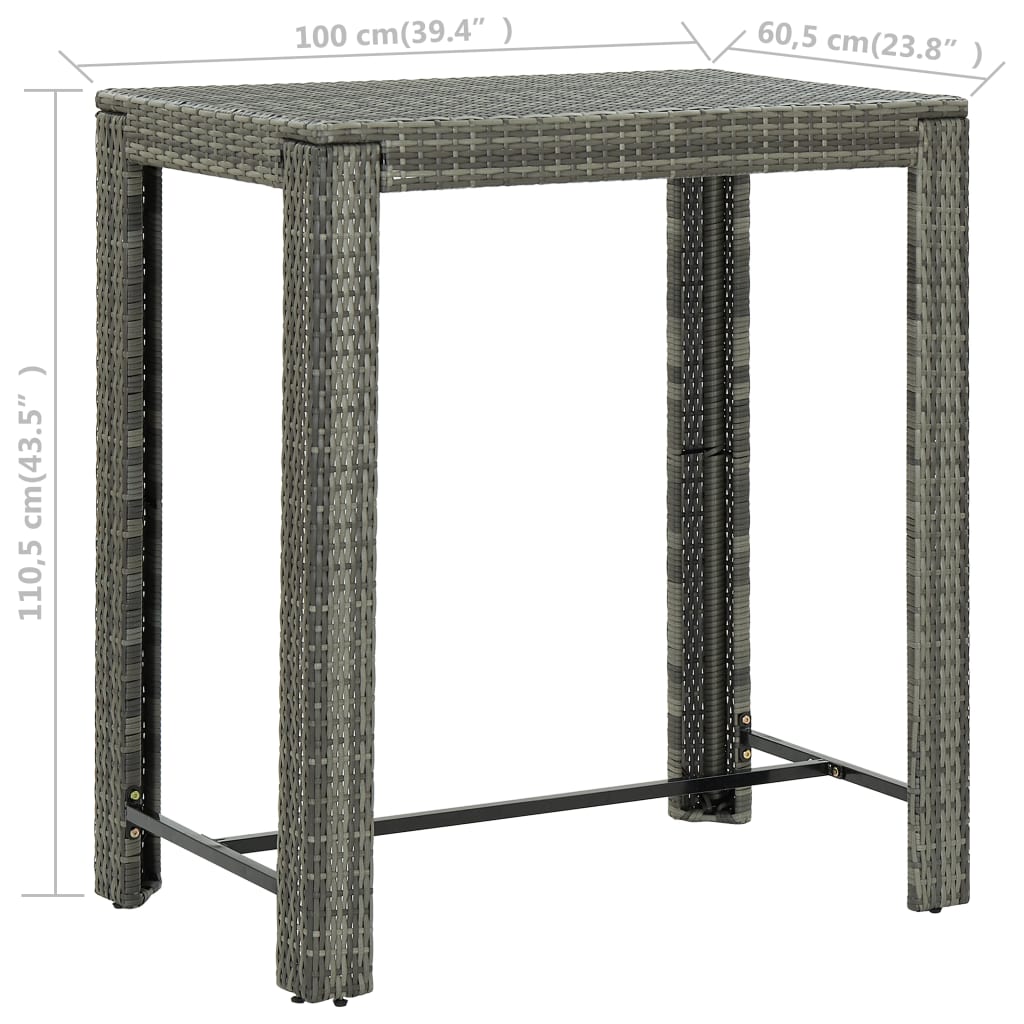 Tuinbartafel 100X60,5X110,5 Cm Poly Rattan Grijs