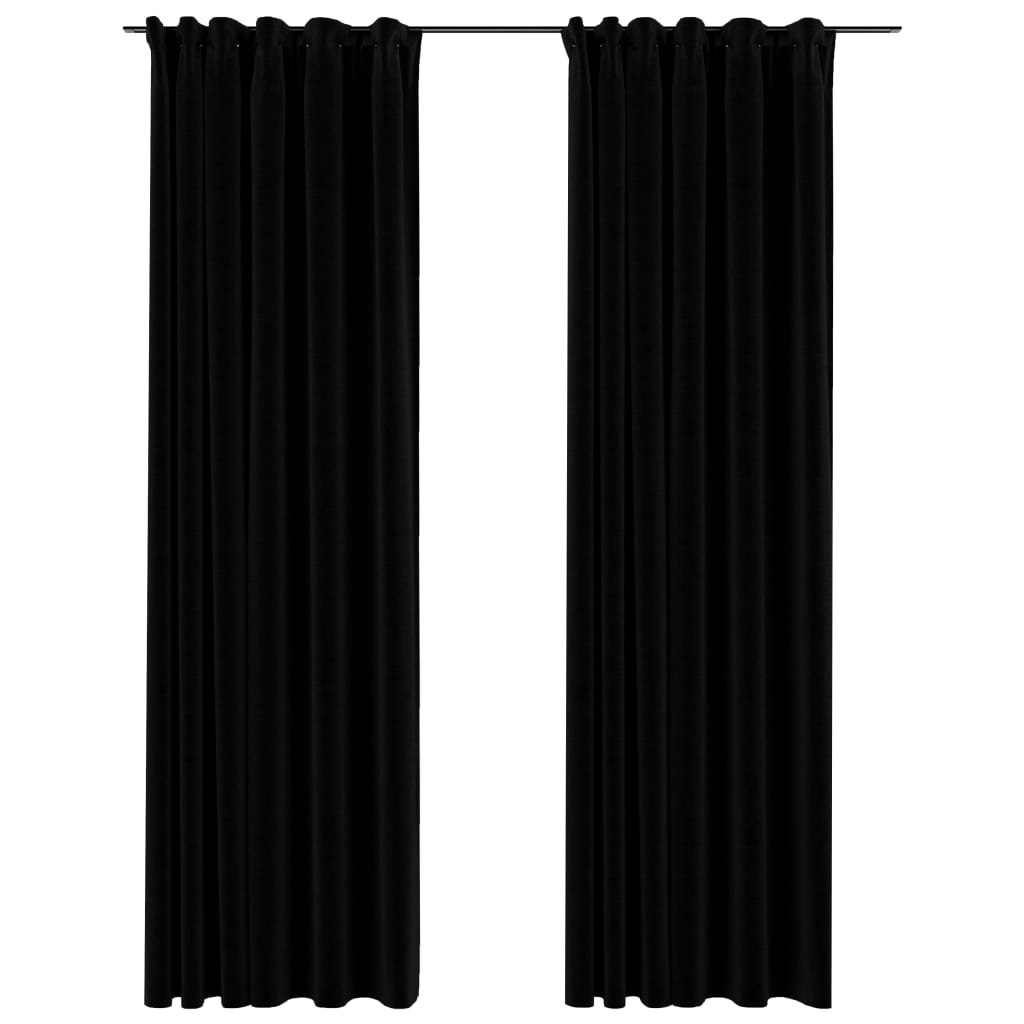 Vorhänge, Leinenoptik, Verdunkelungshaken, 2 Stück, 140 x 245 cm, Schwarz