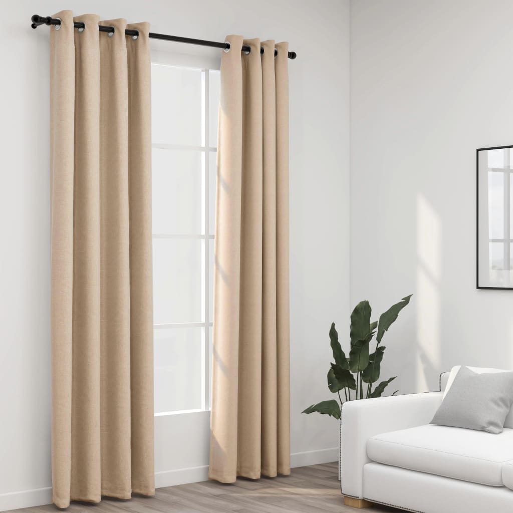 Vorhänge in Leinenoptik, Verdunkelungsösen, 2 St., 140 x 225 cm, Beige