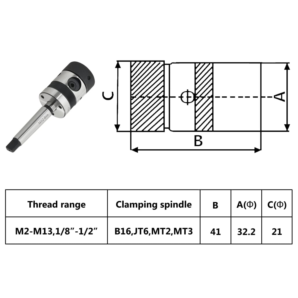 Tapboorkop B16 Met Mt2 Schacht Voor Schroefdraad M2-M13