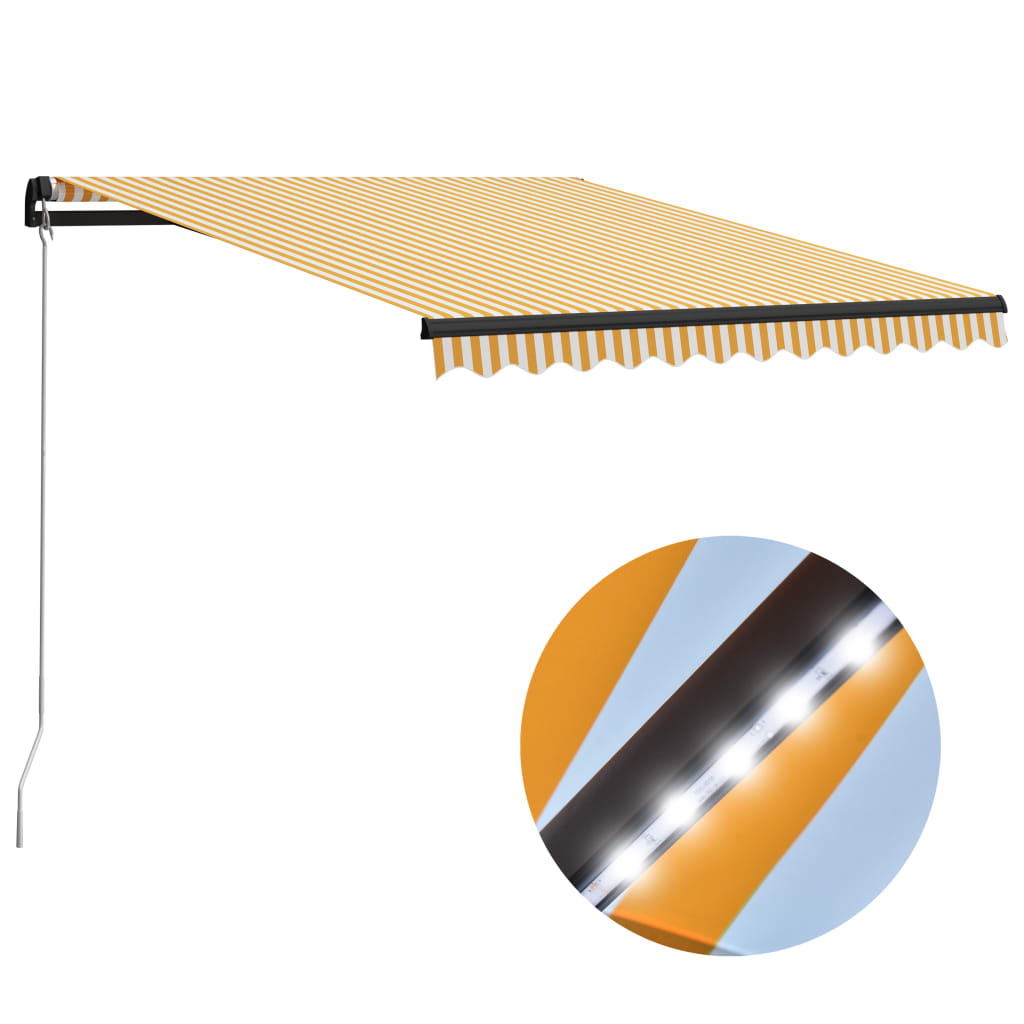 Luifel Handmatig Uittrekbaar Met Led 300X250 Cm Geel En Wit