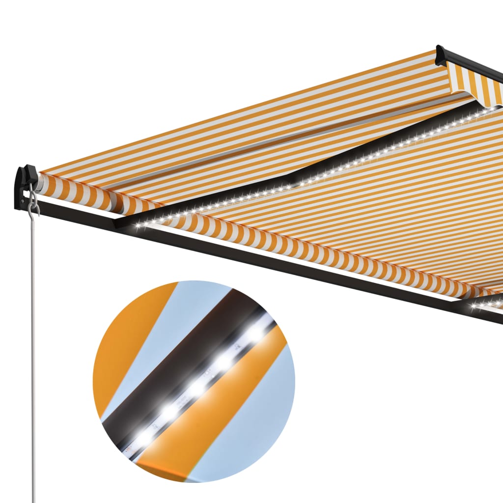 Luifel Handmatig Uittrekbaar Met Led 300X250 Cm Geel En Wit