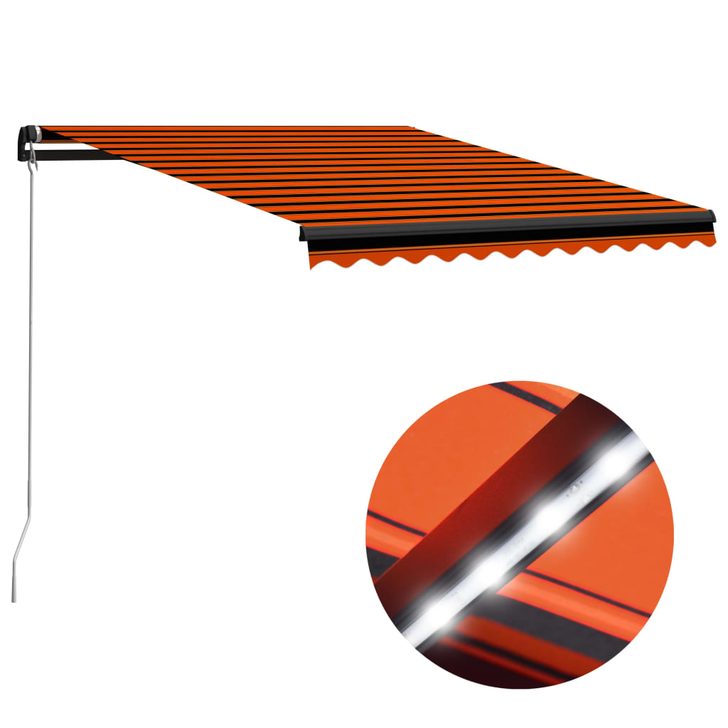 Luifel Handmatig Uittrekbaar Met Led 350X250 Cm Oranje En Bruin