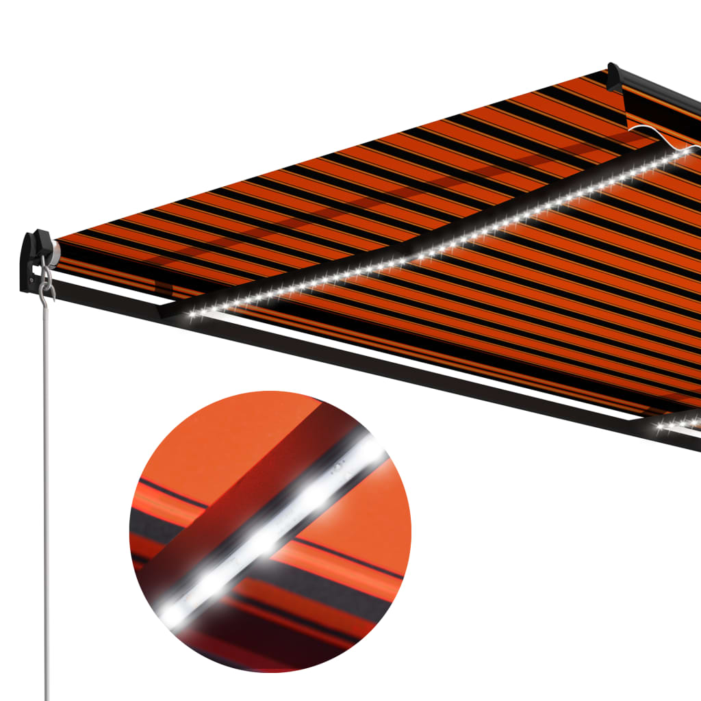 Luifel Handmatig Uittrekbaar Met Led 350X250 Cm Oranje En Bruin