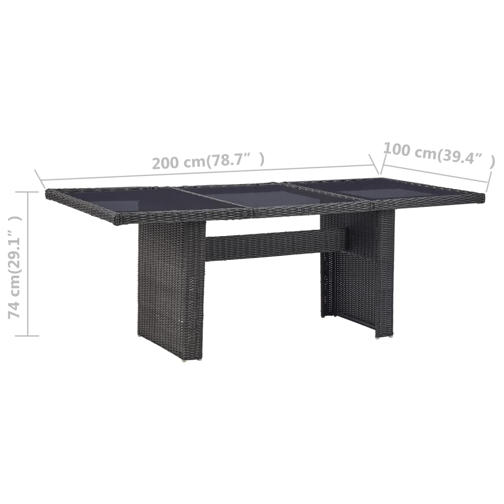 Tuintafel 200X100X74 Cm Glas En Poly Rattan Zwart