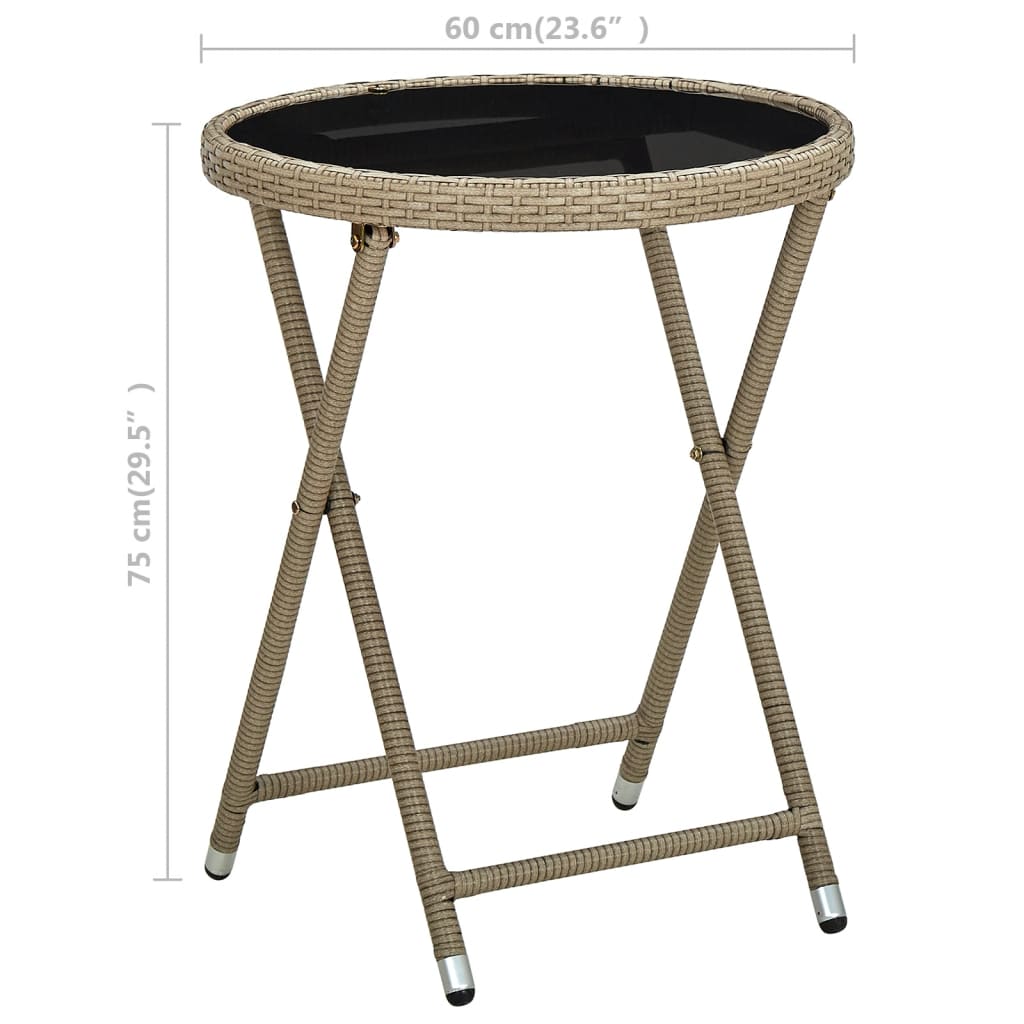 Salontafel 60 Cm Poly Rattan En Gehard Glas Beige