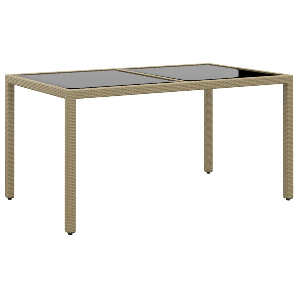 Tuintafel 150X90X75 Cm Gehard Glas En Poly Rattan Beige