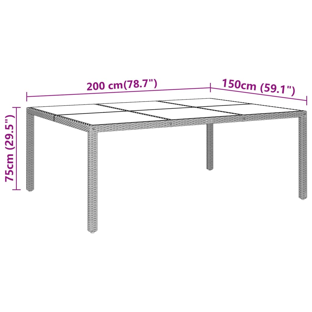 Tuintafel 200X150X75 Cm Gehard Glas En Poly Rattan Grijs