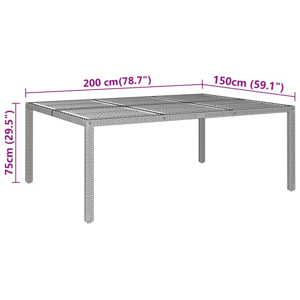 Tuintafel 200X150X75 Cm Acaciahout En Poly Rattan Grijs