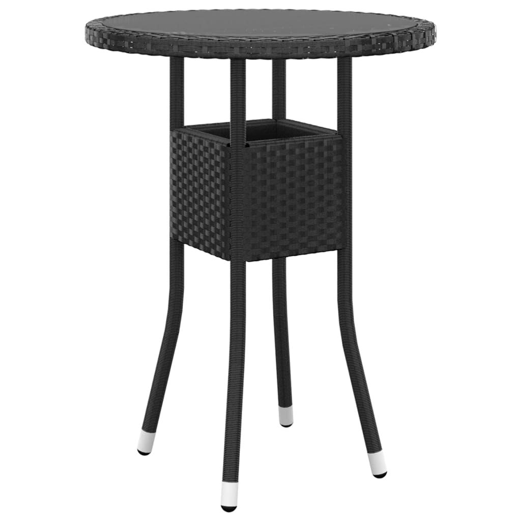 Tuintafel Ø60X75 Cm Gehard Glas En Poly Rattan Zwart