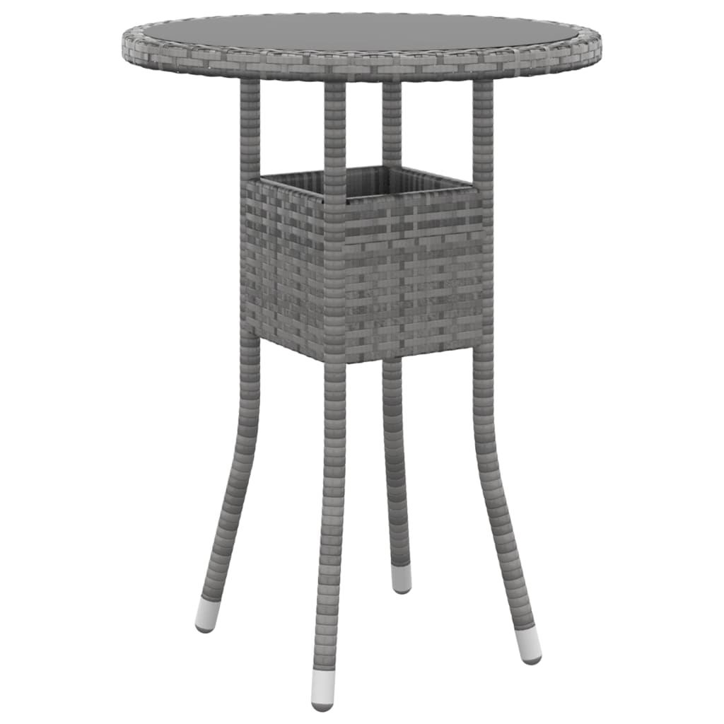 Tuintafel Ø60X75 Cm Gehard Glas En Poly Rattan Grijs