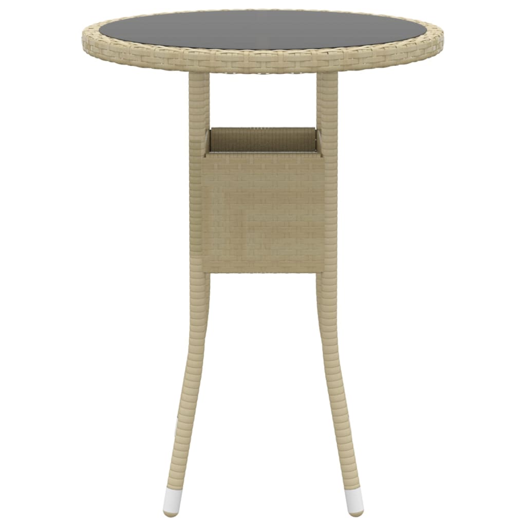 Tuintafel Ø60X75 Cm Gehard Glas En Poly Rattan Beige