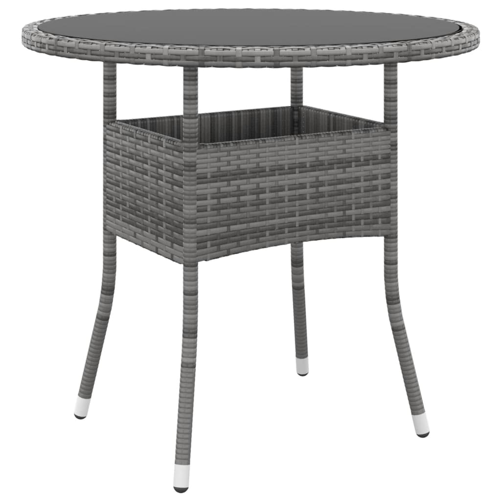 Tuintafel Ø80X75 Cm Gehard Glas En Poly Rattan Grijs