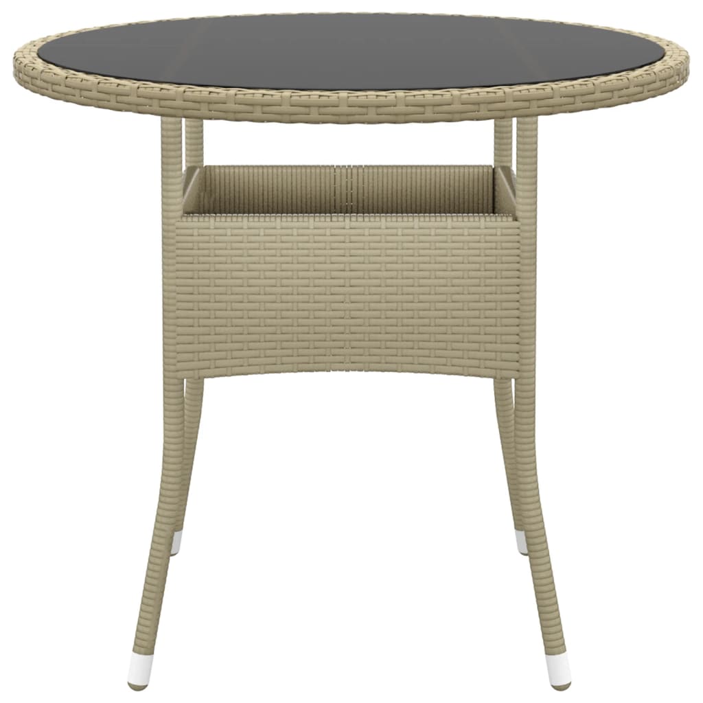 Tuintafel Ø80X75 Cm Gehard Glas En Poly Rattan Beige