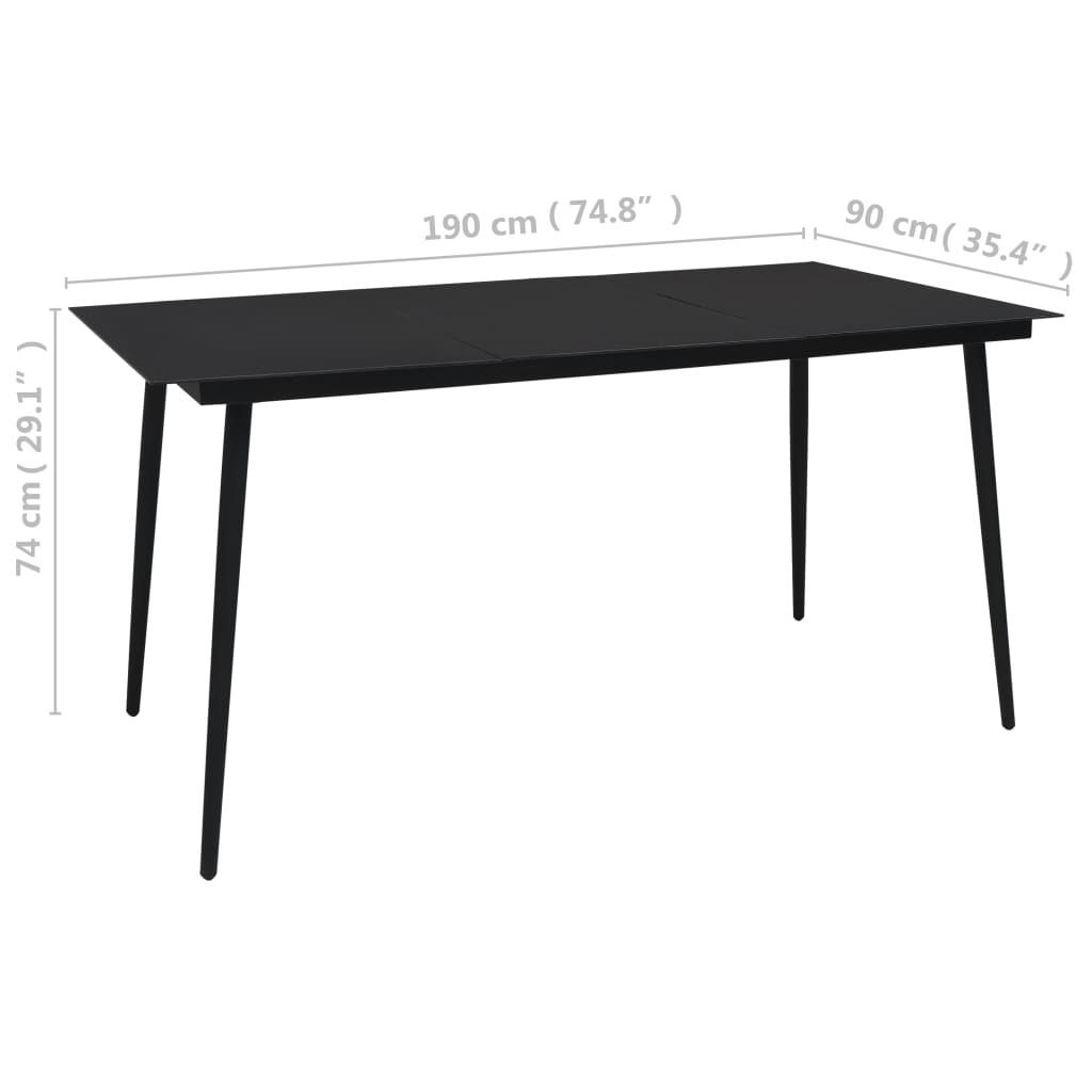 Tuintafel 190X90X74 Cm Staal En Glas Zwart