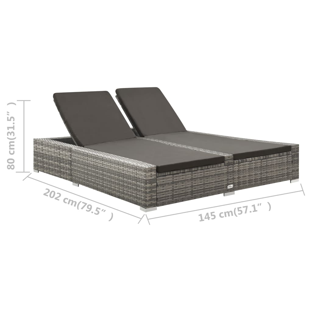 Liege Doppel Poly Rattan Grau
