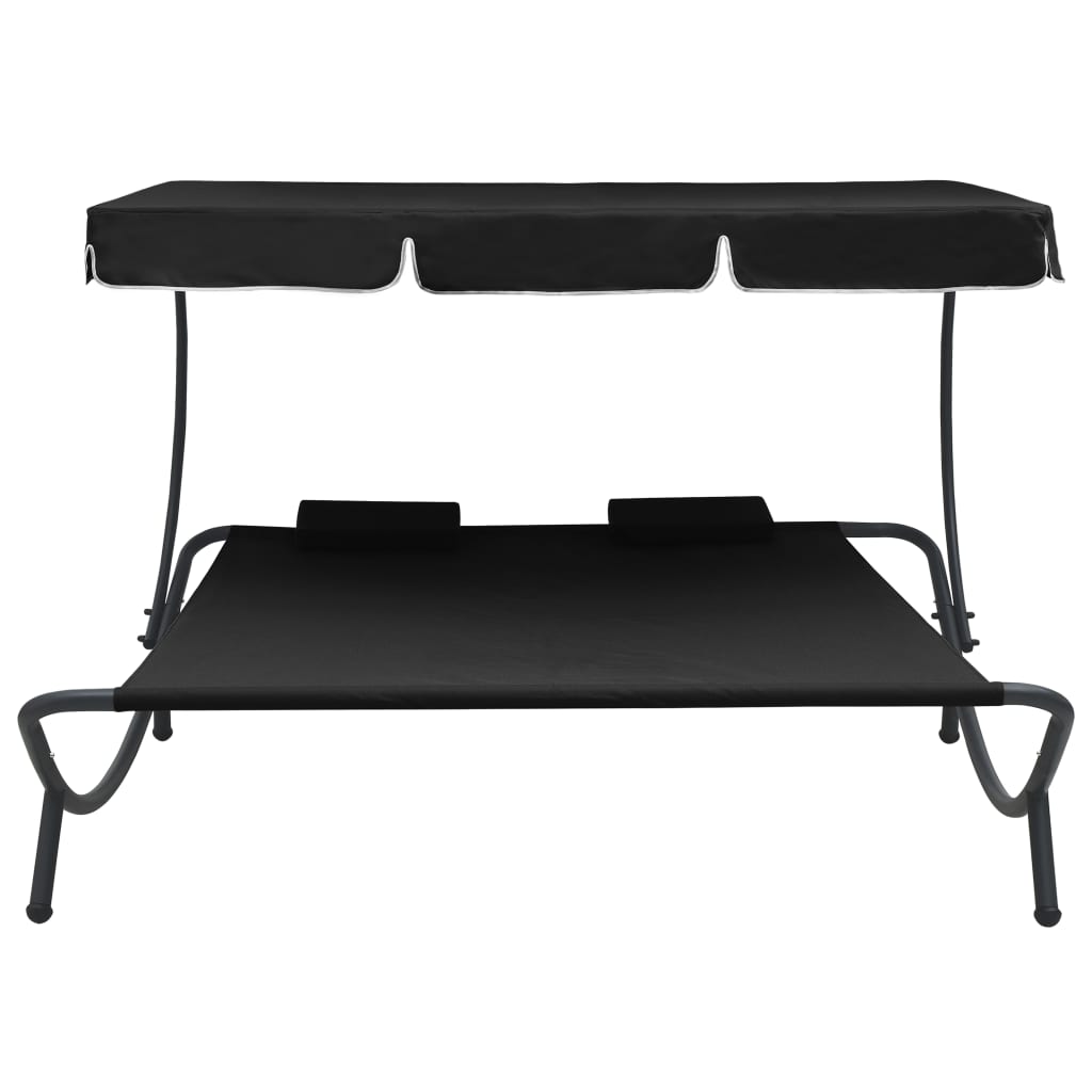 Loungebed Met Luifel En Kussens Zwart