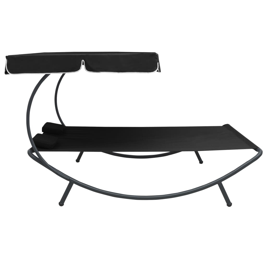 Loungebed Met Luifel En Kussens Zwart