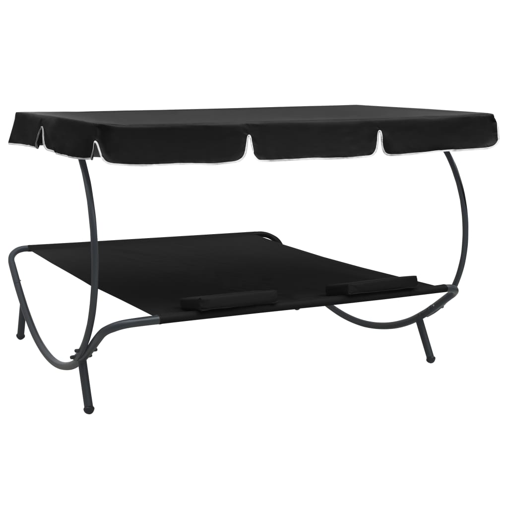 Loungebed Met Luifel En Kussens Zwart