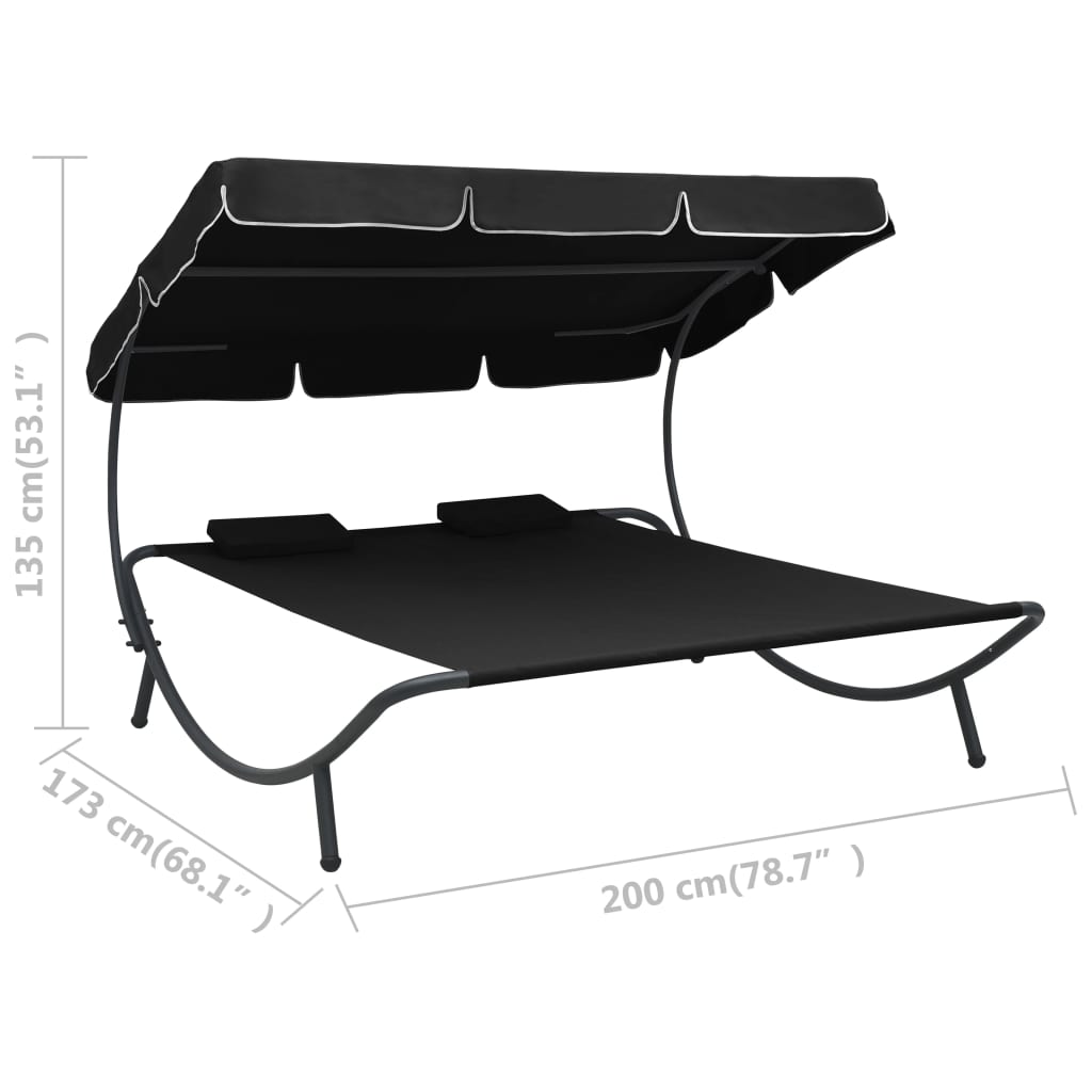 Loungebed Met Luifel En Kussens Zwart