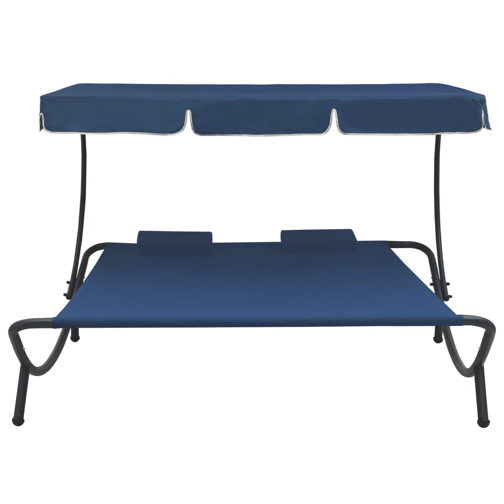 Loungebed Met Luifel En Kussens Blauw
