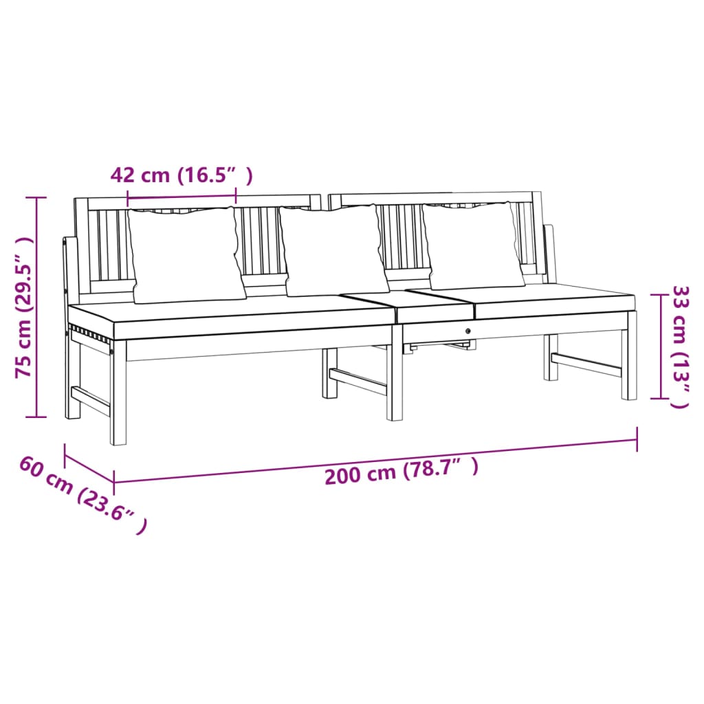 Dagbed Met Crèmekleurig Kussen 200X60X75 Cm Massief Acaciahout