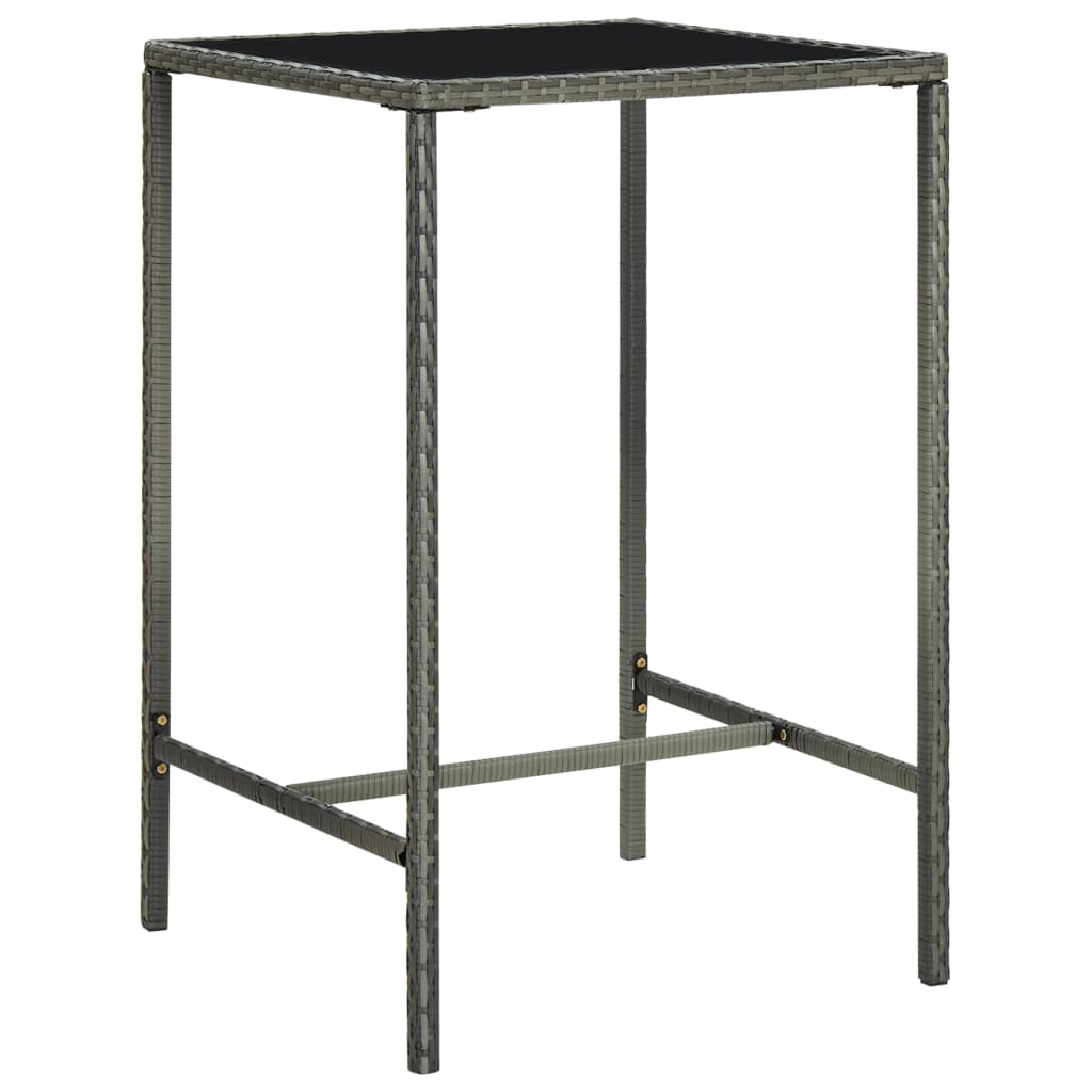 Tuinbartafel 70X70X110 Cm Poly Rattan En Glas Grijs