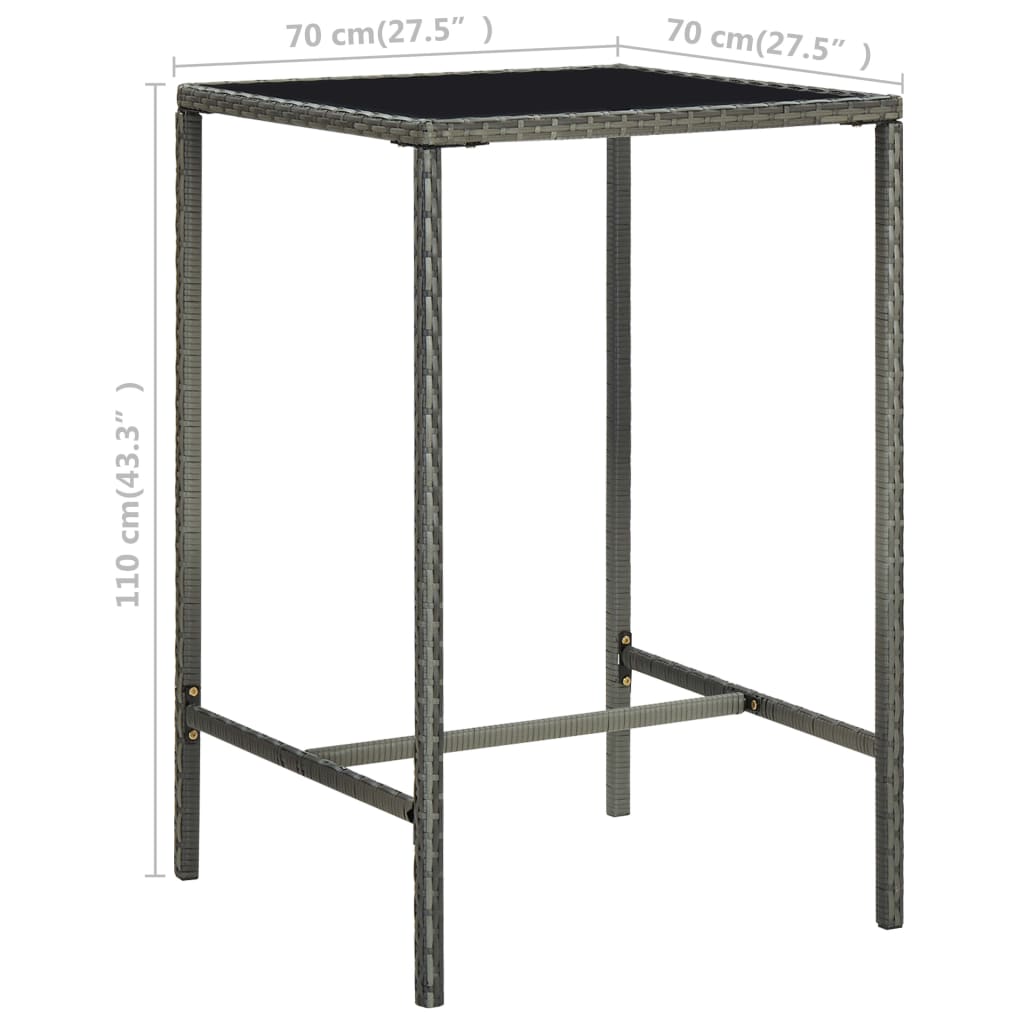 Tuinbartafel 70X70X110 Cm Poly Rattan En Glas Grijs