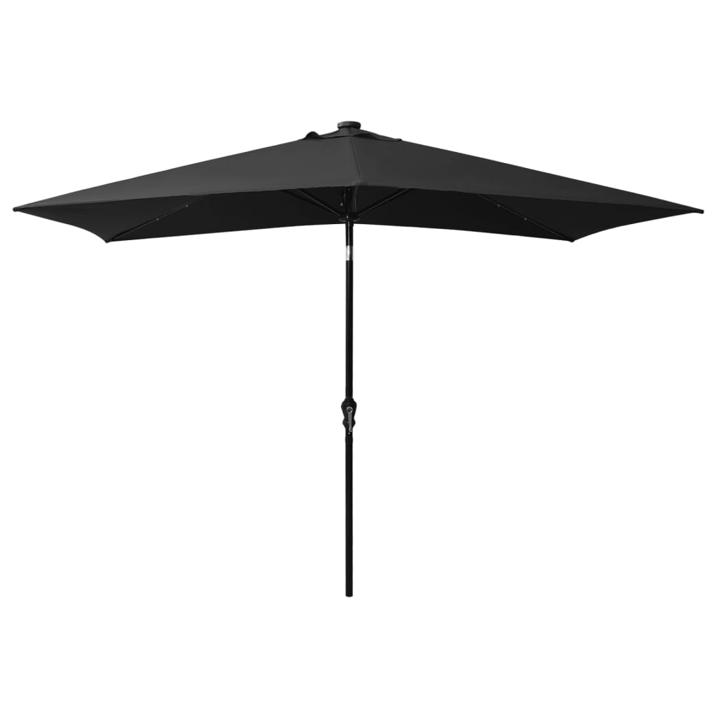 Parasol Met Led's En Stalen Paal 2X3 M Zwart