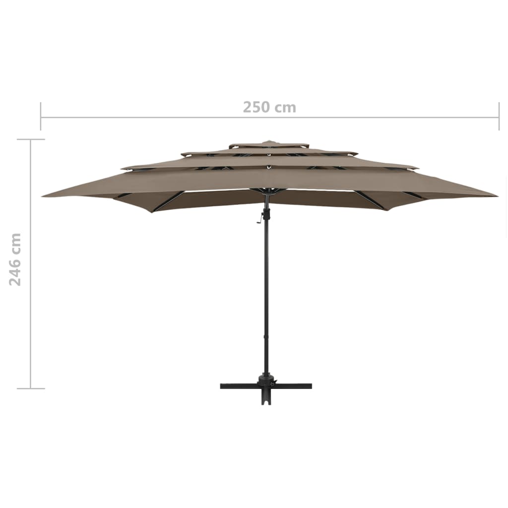 Sonnenschirm 4-lagig mit Aluminiumstange 250 x 250 cm Taupe
