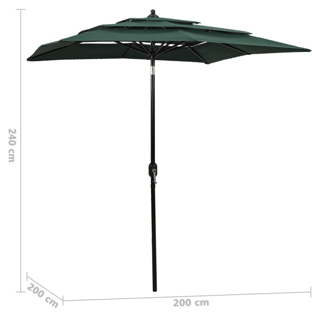 Parasol 3-Laags Met Aluminium Paal 2X2 M Groen