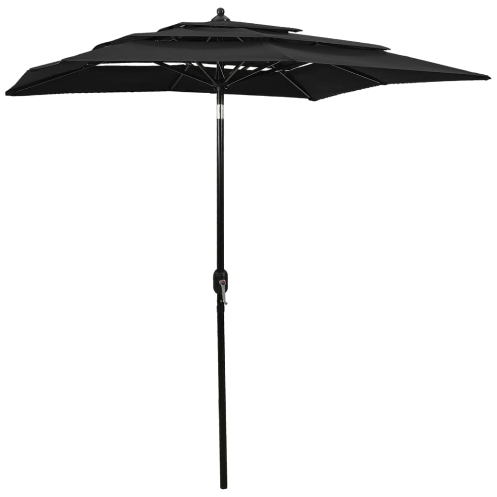 Parasol 3-Laags Met Aluminium Paal 2X2 M Zwart