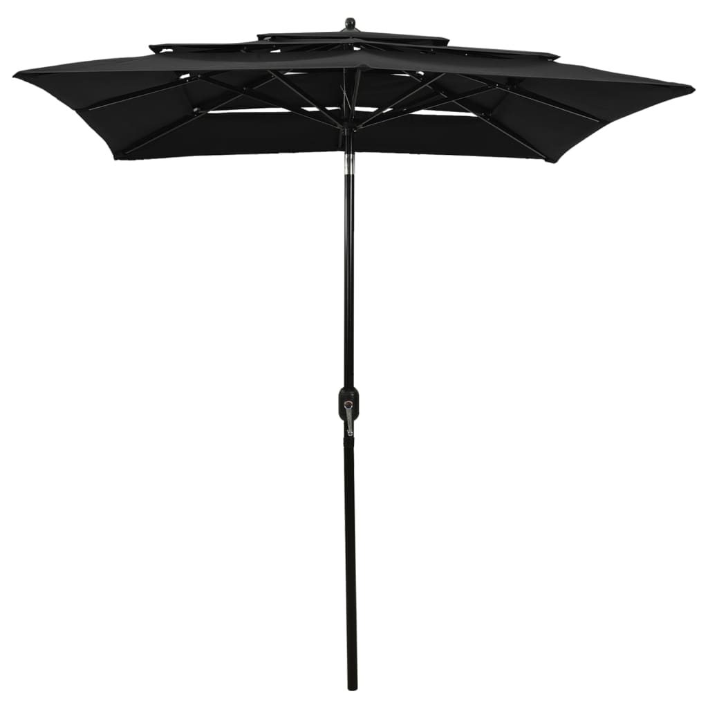 Parasol 3-Laags Met Aluminium Paal 2X2 M Zwart