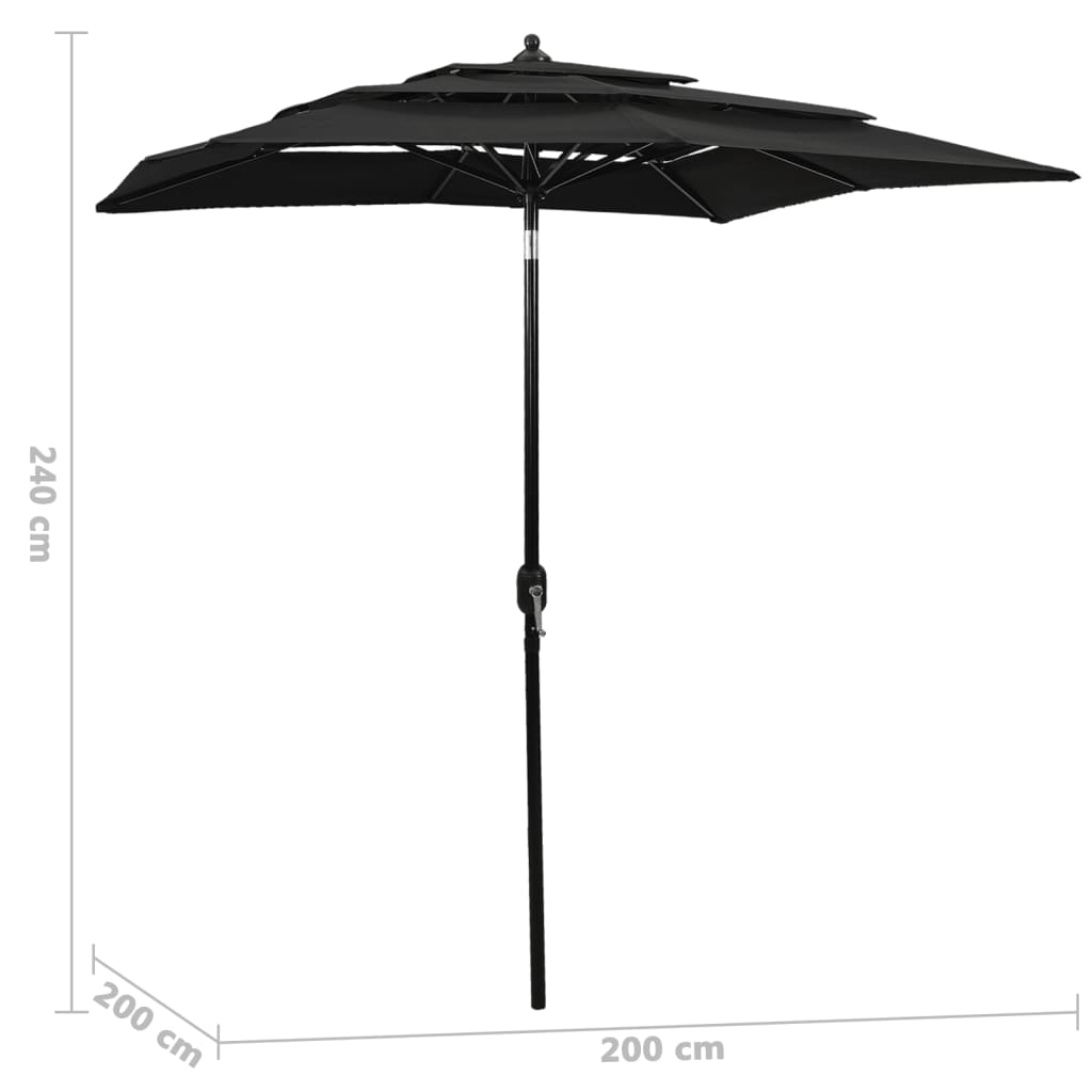 Parasol 3-Laags Met Aluminium Paal 2X2 M Zwart