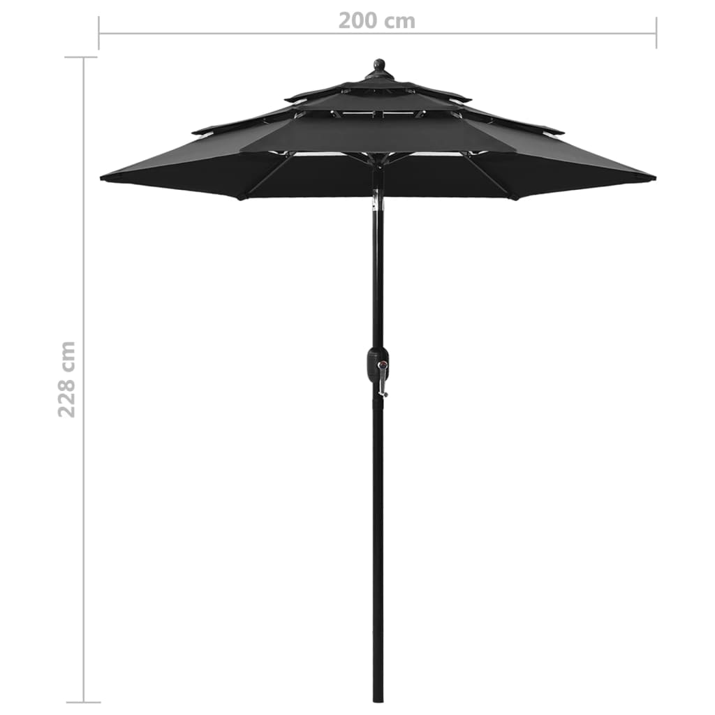 Parasol 3-Laags Met Aluminium Paal 2 M Zwart