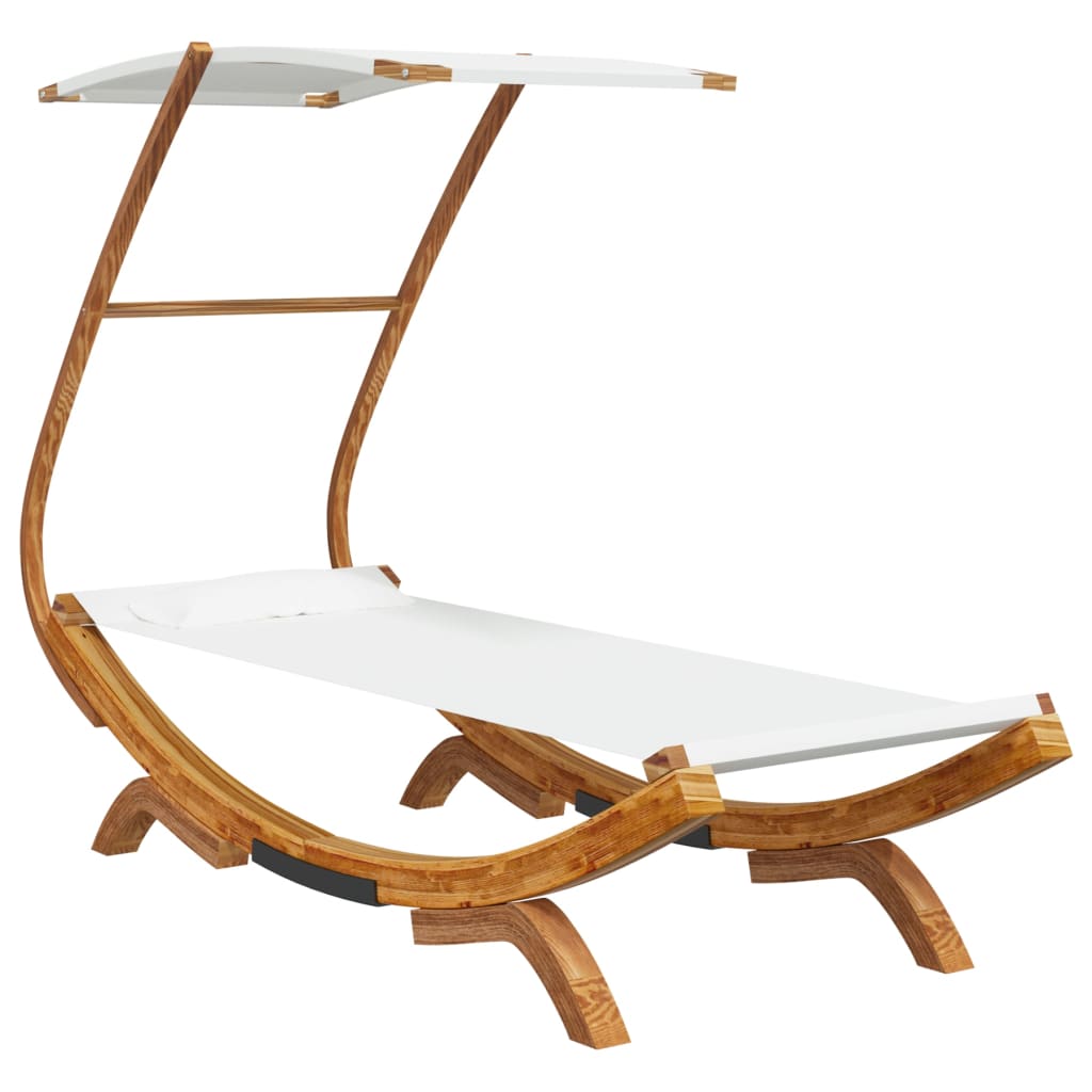 Loungebed Met Luifel 100X190X134 Cm Massief Gebogen Hout Crème