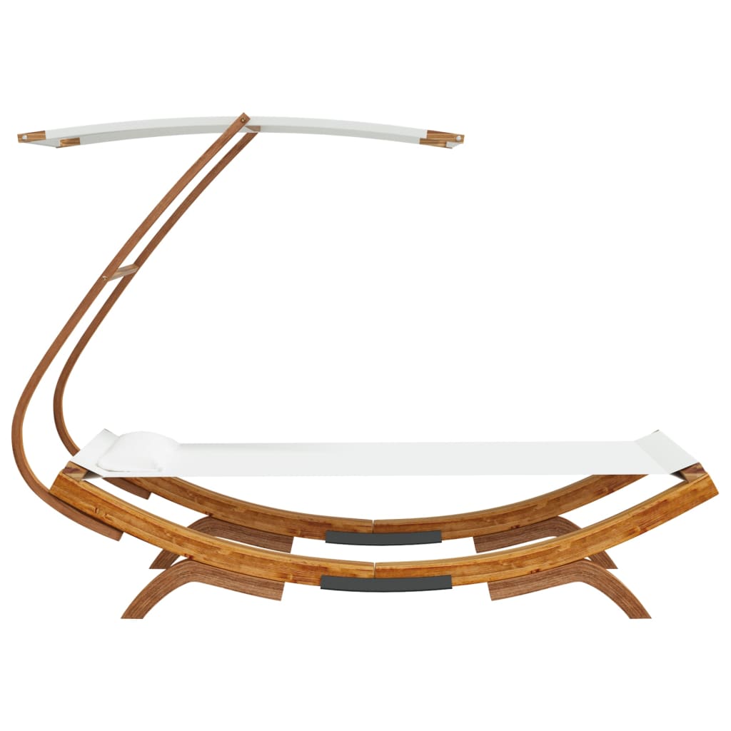Loungebed Met Luifel 100X190X134 Cm Massief Gebogen Hout Crème