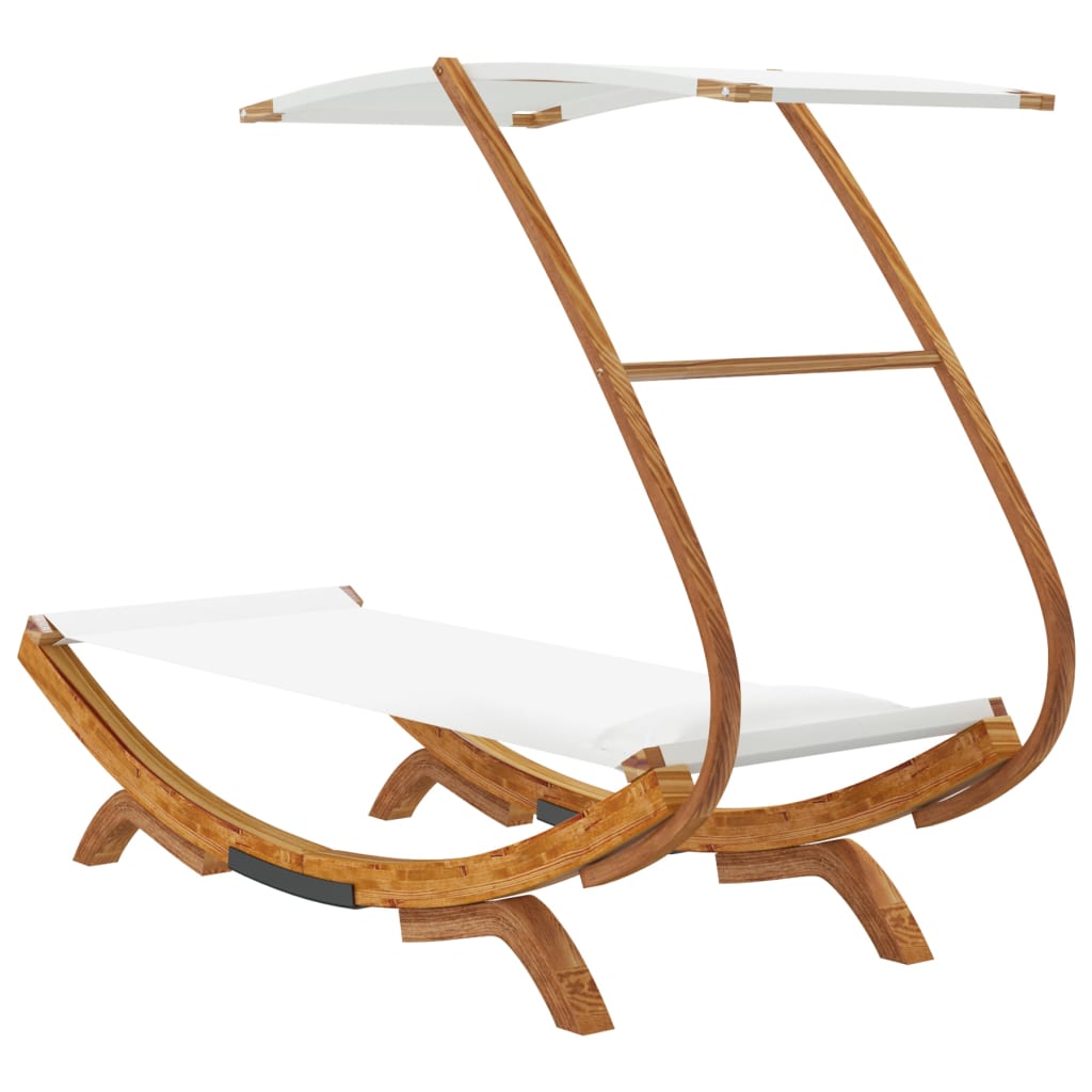 Loungebed Met Luifel 100X190X134 Cm Massief Gebogen Hout Crème