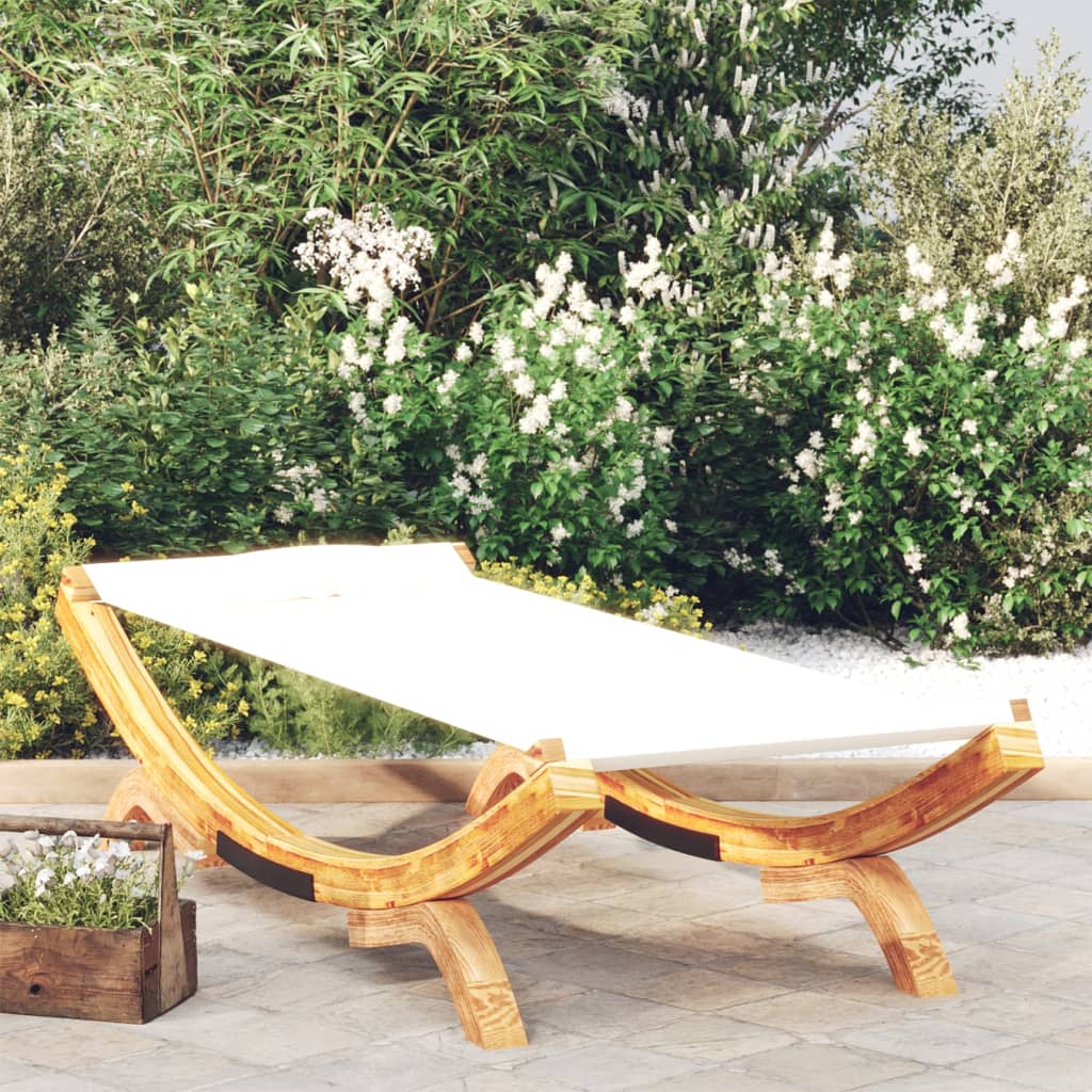 Loungebed 100X188,5X44 Cm Massief Gebogen Hout Crèmekleurig