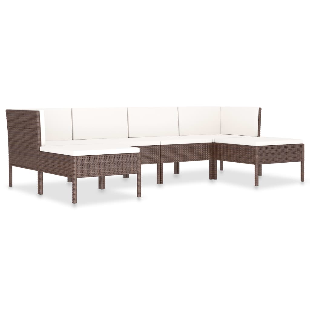 6-Delige Loungeset Met Kussens Poly Rattan Bruin
