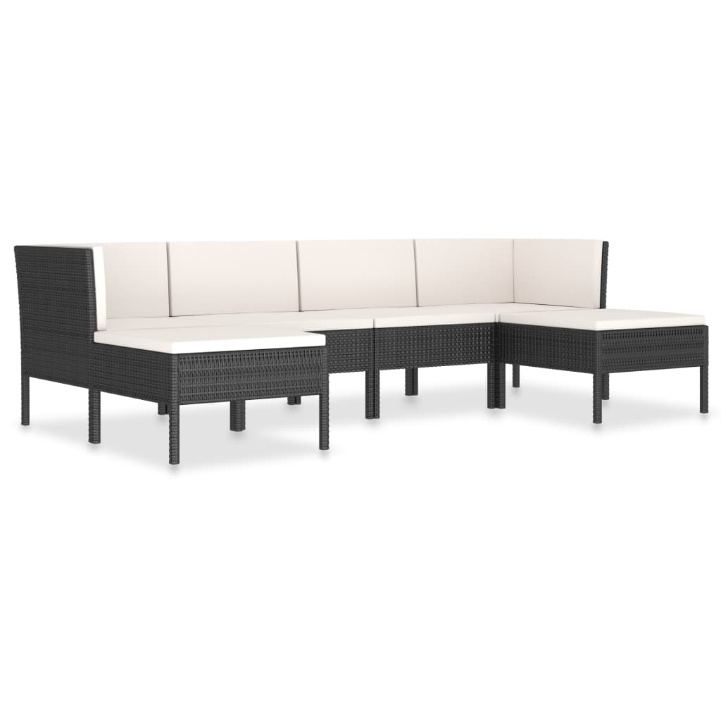 6-Delige Loungeset Met Kussens Poly Rattan Zwart