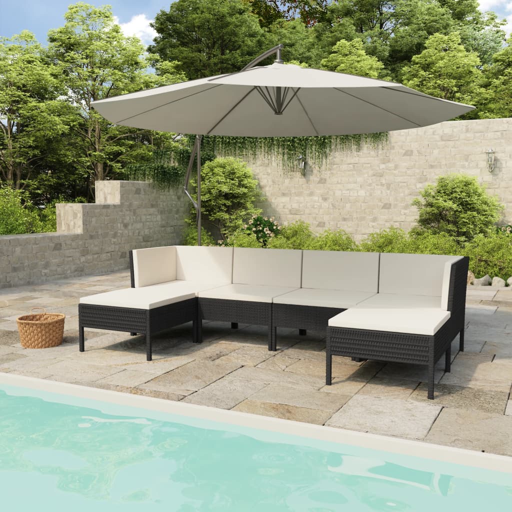 6-Delige Loungeset Met Kussens Poly Rattan Zwart