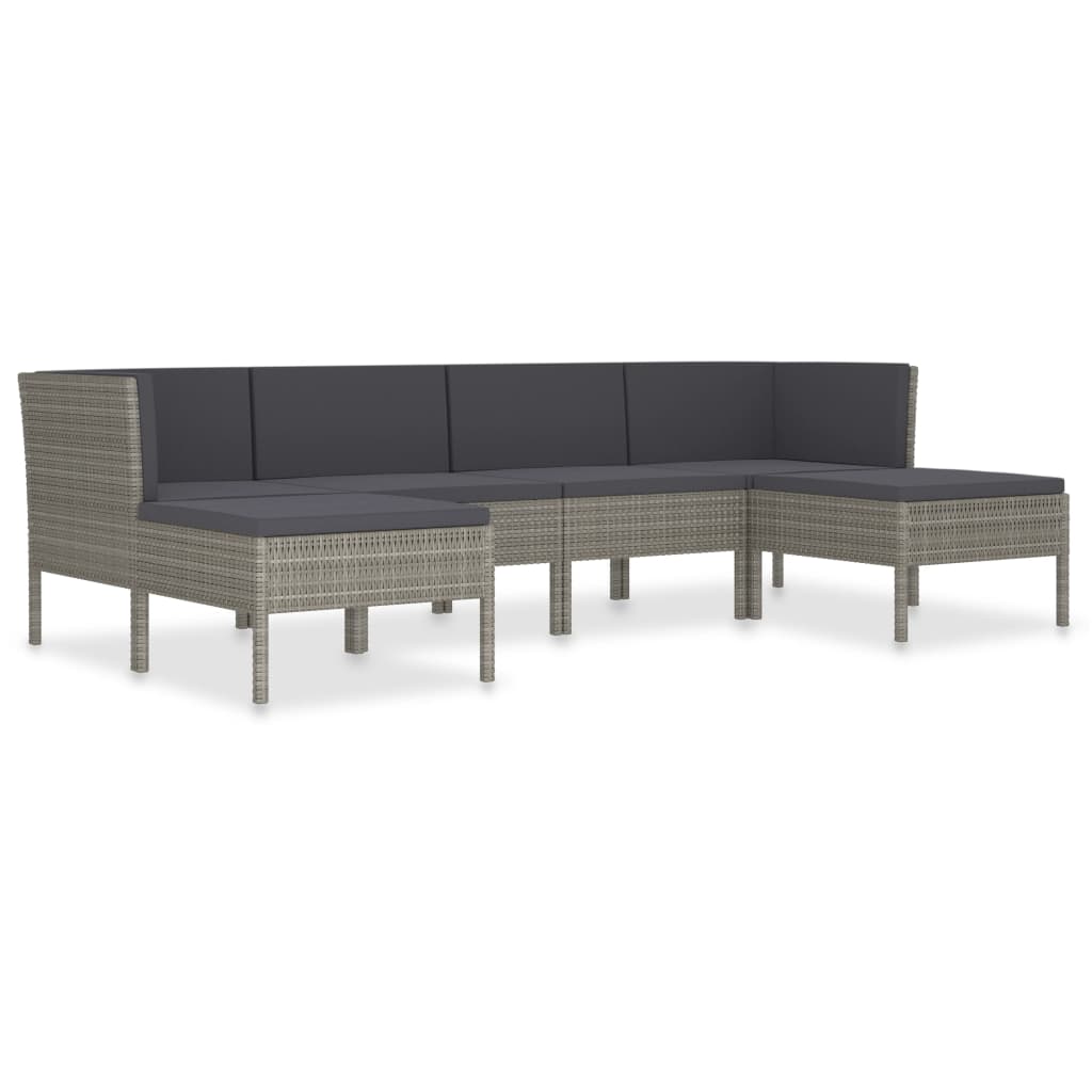 6-Delige Loungeset Met Kussens Poly Rattan Grijs