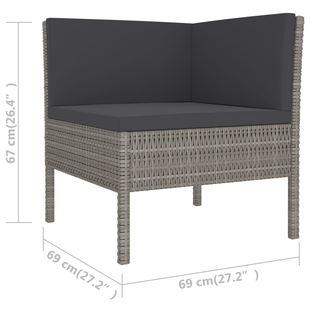 6-Delige Loungeset Met Kussens Poly Rattan Grijs