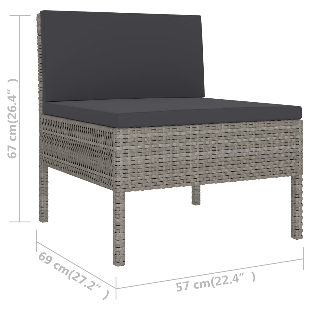 6-Delige Loungeset Met Kussens Poly Rattan Grijs