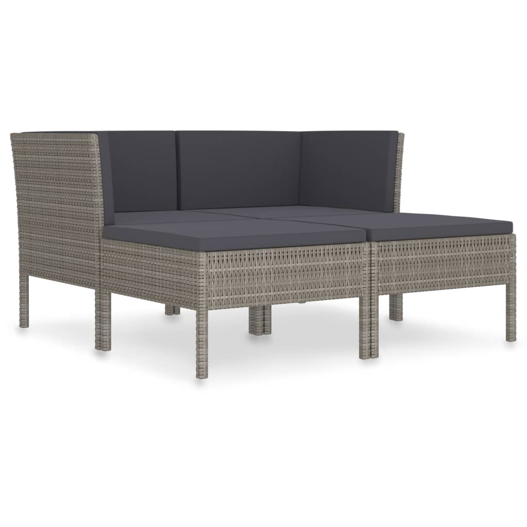 4-Delige Loungeset Met Kussens Poly Rattan Grijs