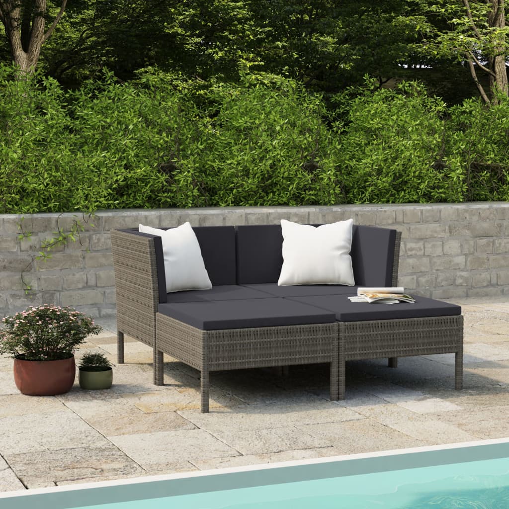 4-Delige Loungeset Met Kussens Poly Rattan Grijs