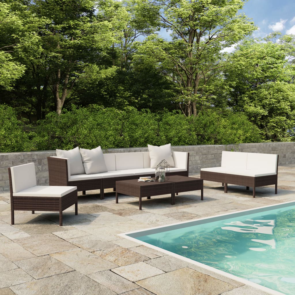 9-Delige Loungeset Met Kussens Poly Rattan Bruin