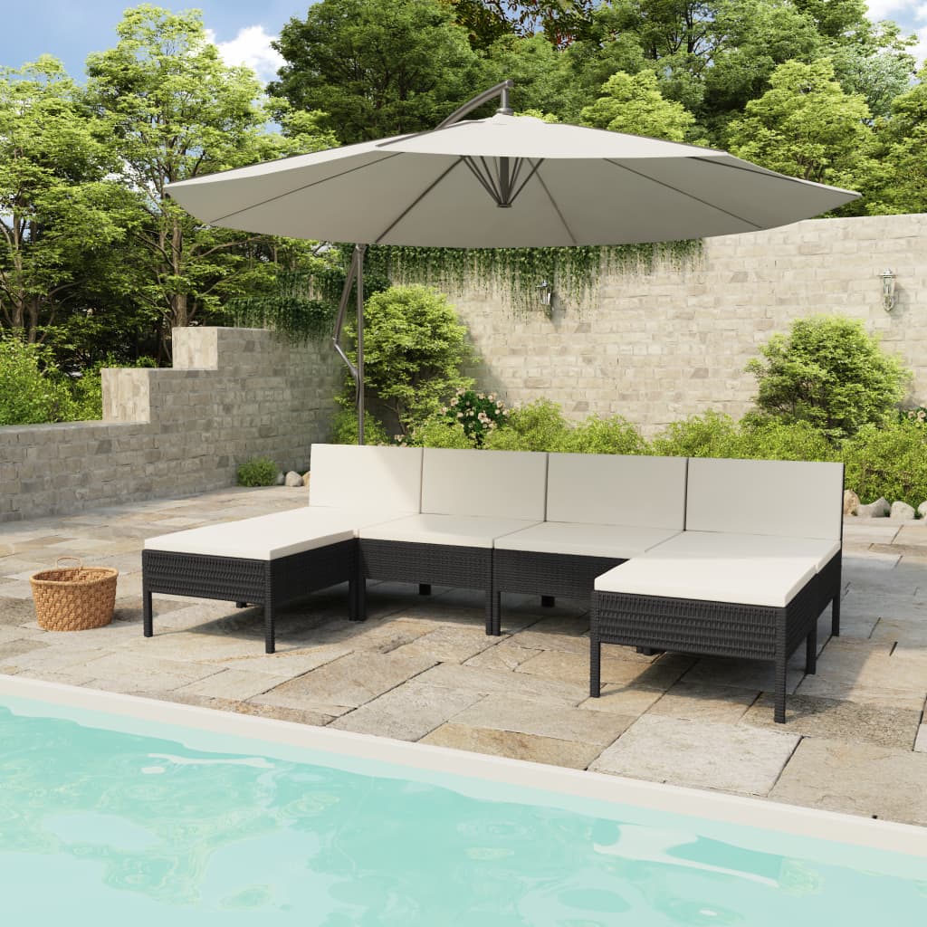 6-Delige Loungeset Met Kussens Poly Rattan Zwart