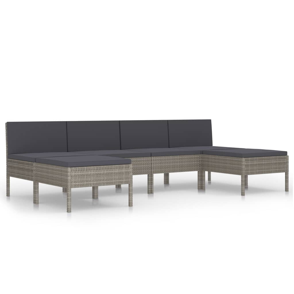 6-Delige Loungeset Met Kussens Poly Rattan Grijs